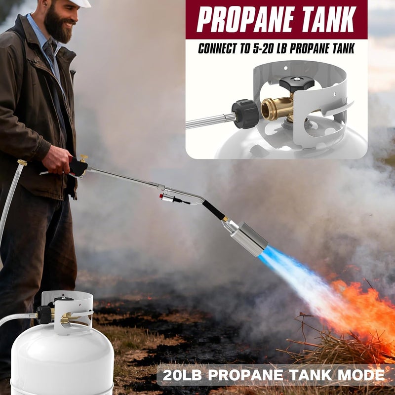 MEFUN Propane torch weeds burner kit, large propane torch high BTU, Blow Torch with 1lb Propane Converter 10FT Braided Hose, Heavy Duty Flamethrower with Turbo Trigger for Weeding,Roofing, Melting Ice/Snow - Image 4